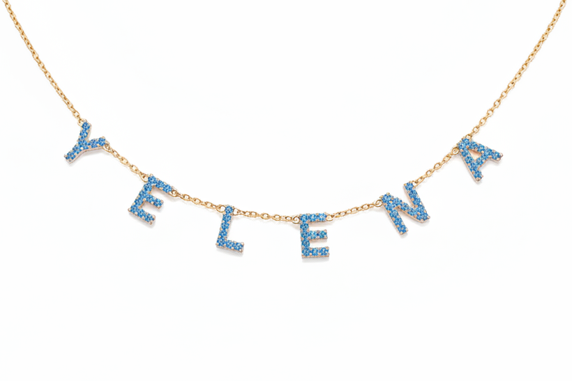 Collier YELENA cristaux bleus fond blanc