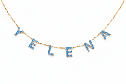 Collier YELENA cristaux bleus fond blanc